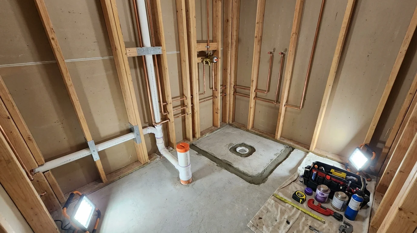 Bathroom rough-in plumbing during remodel by Johns Plumbing LLC in Somerdale