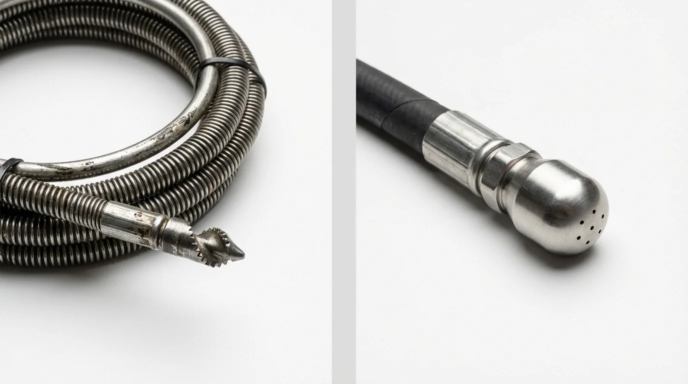 Drain snake cable and hydro jetting nozzle used for drain cleaning in Somerdale, NJ
