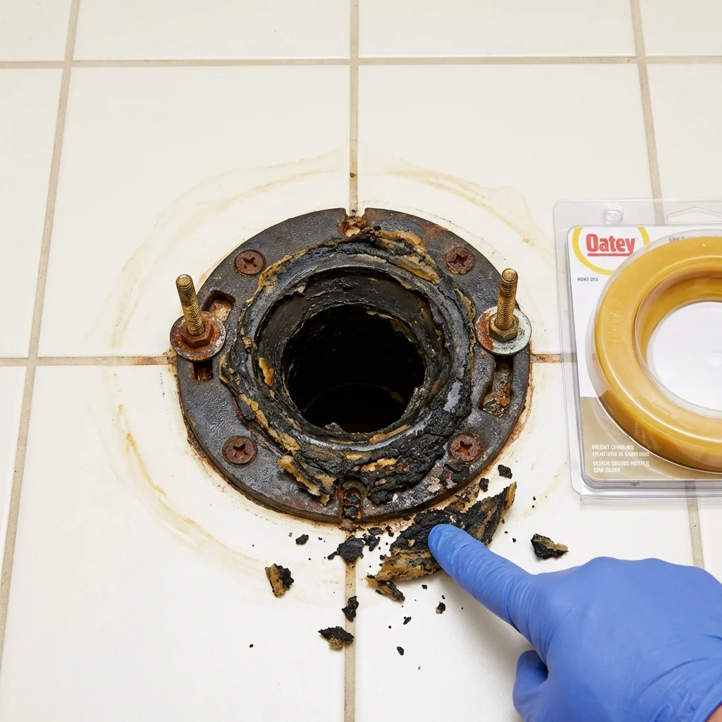 Failed wax ring showing water seepage at the base of a toilet in a Somerdale, NJ home