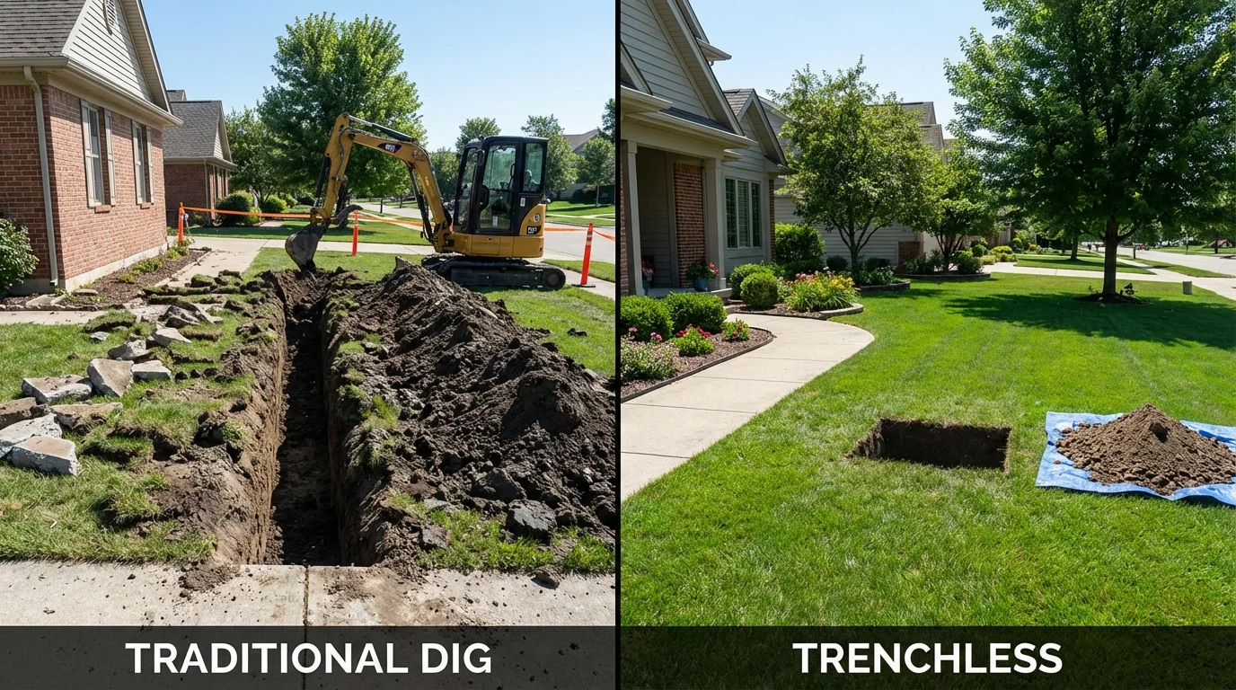 Trenchless sewer repair with minimal yard damage versus traditional excavation in Somerdale, NJ